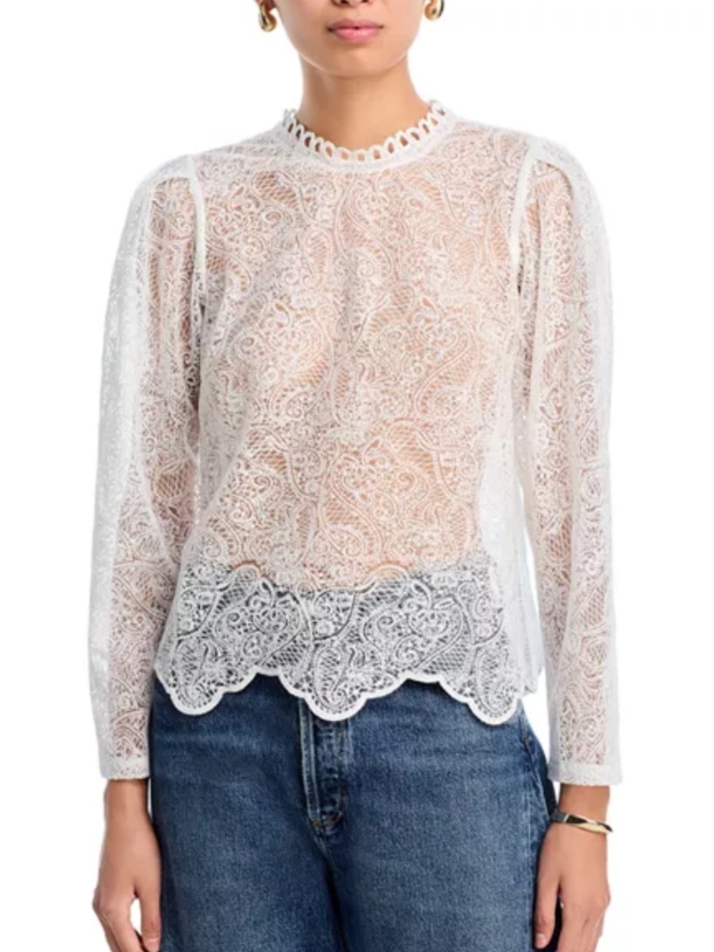 Aqua Women's White Fully Lace Long Sleeve Cotton Blend Size M - Picture 4 of 14